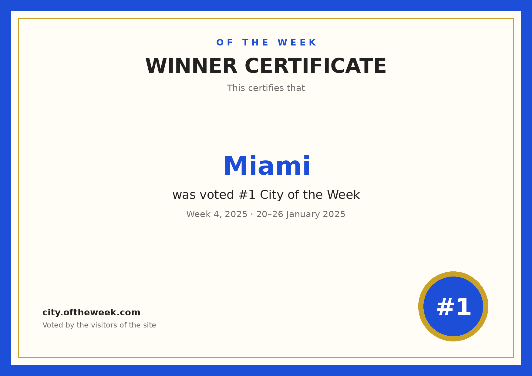 Certificate — Miami