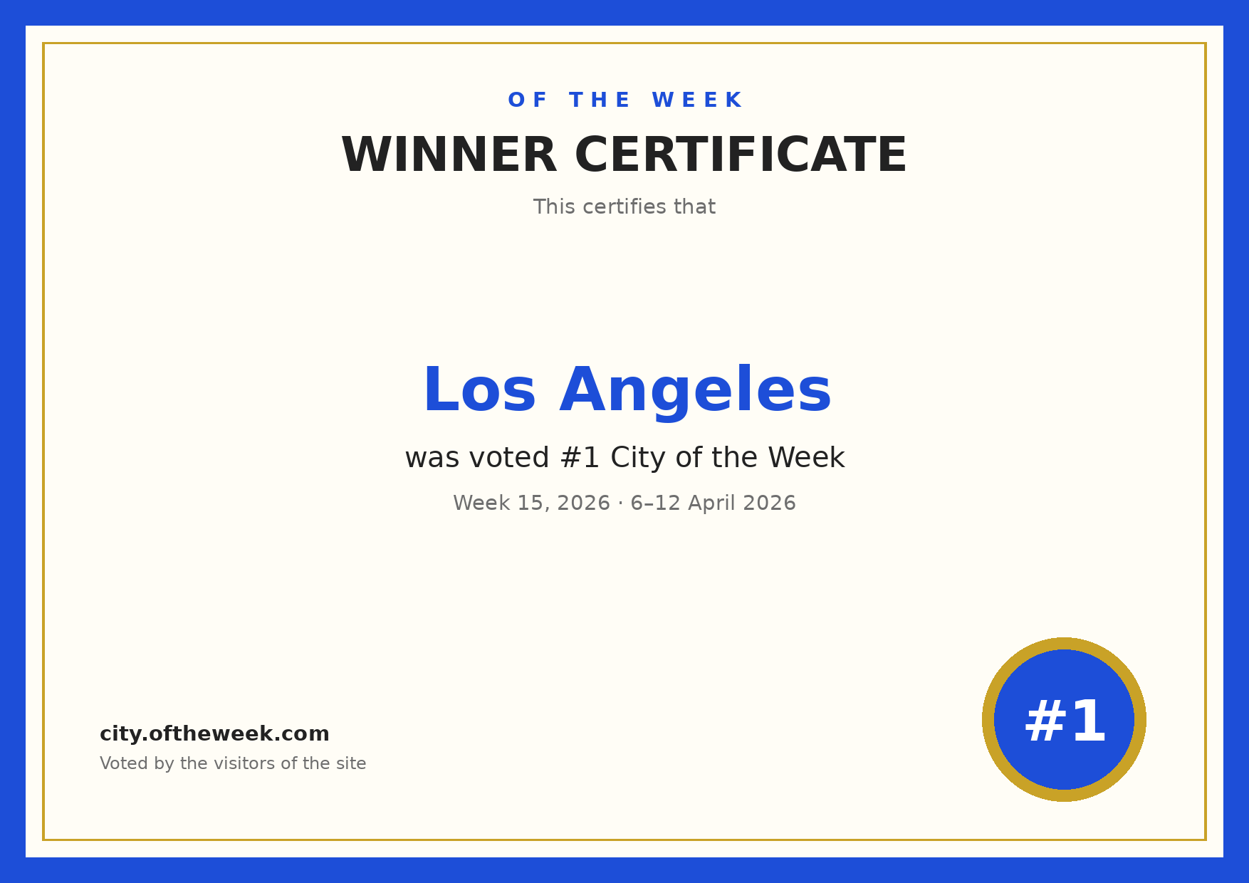 Certificate — Los Angeles